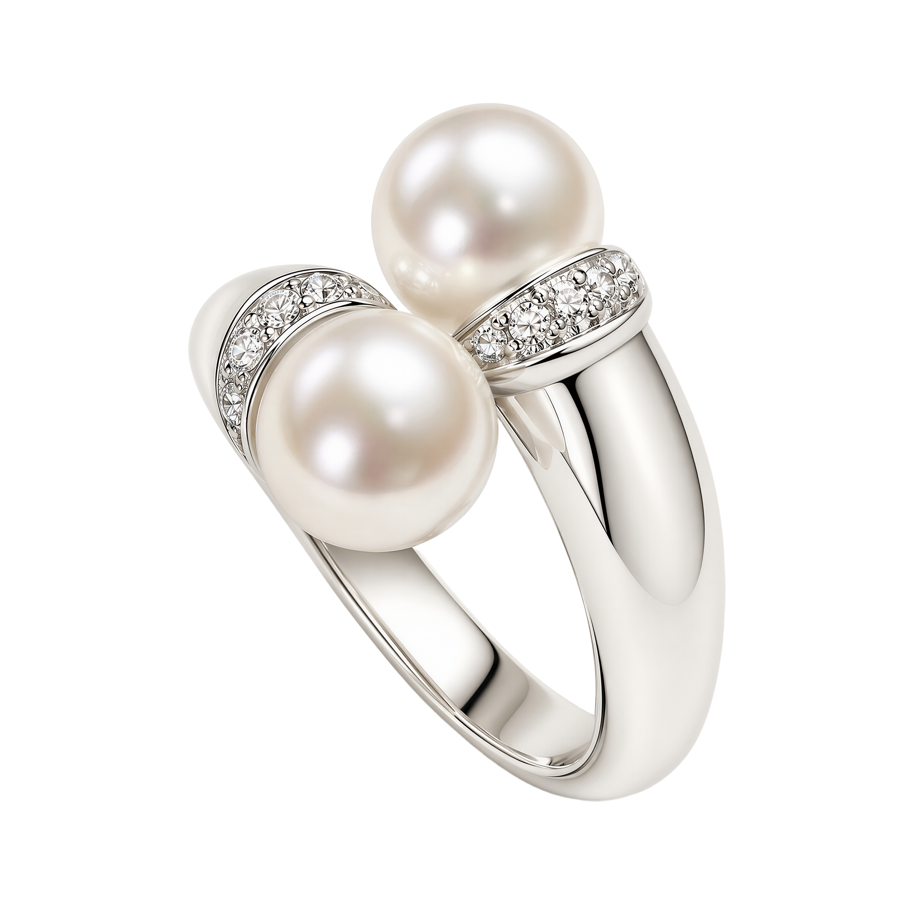 Anello oro bianco contrariè perle e diamanti SALVINI|bonini-gioielli