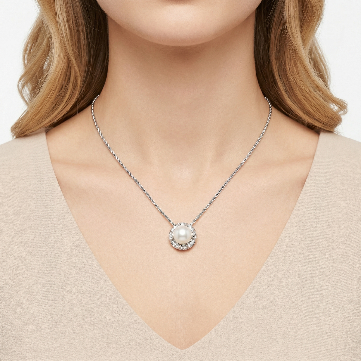 Collana oro bianco con Perla e Diamanti SALVINI|bonini-gioielli