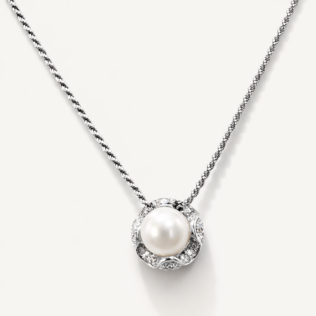 collana-perleparure-Orecchini Oro Bianco Perla e contorno Diamanti Salvini|bonini-gioielli
