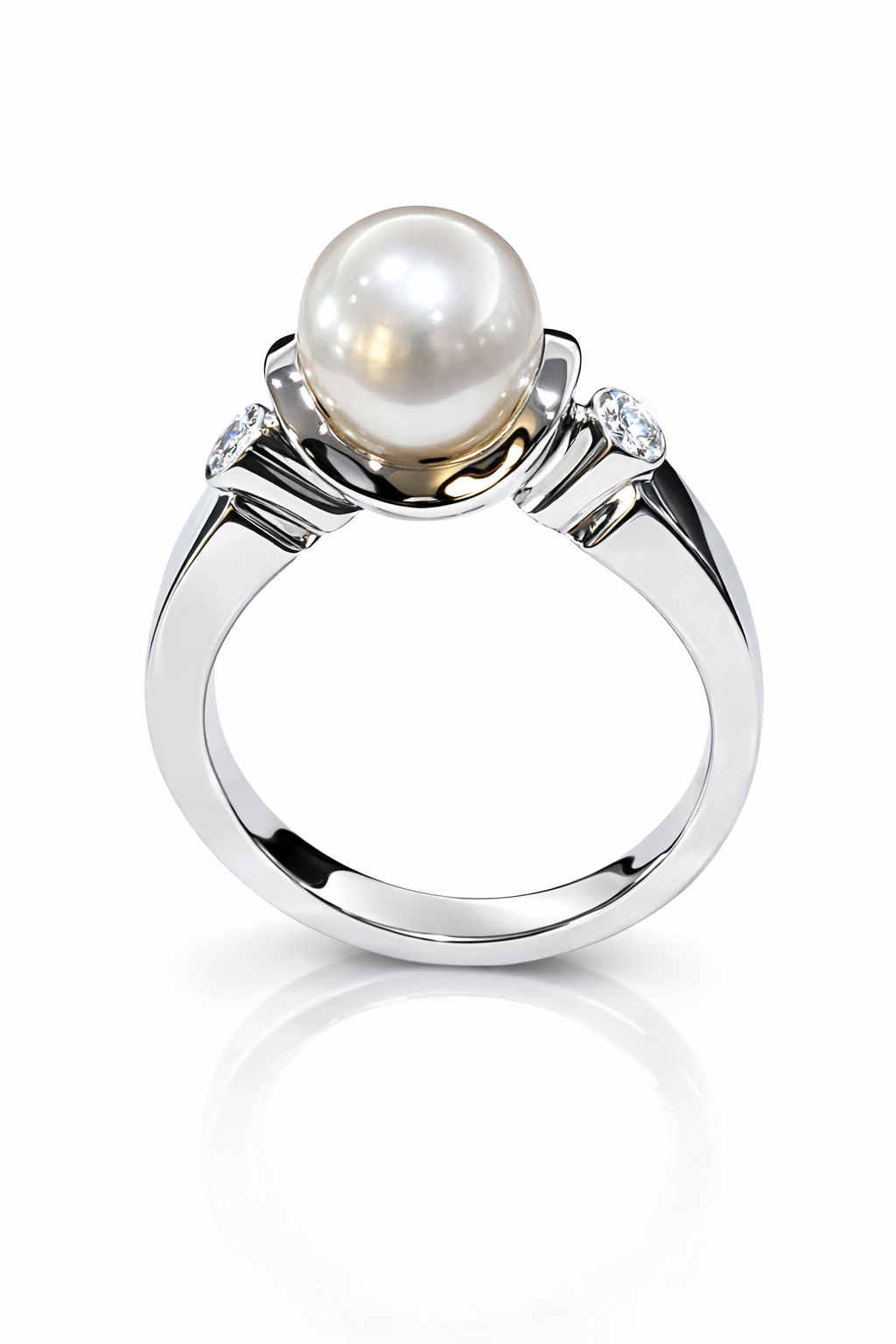 Anello Oro Bianco, Perla e due Diamanti Salvini|bonini-gioielli