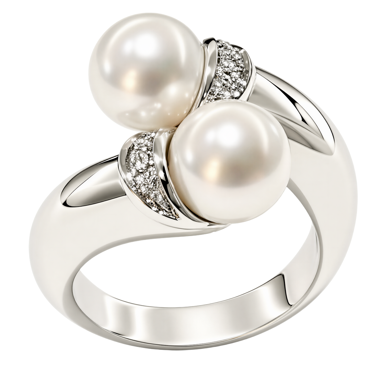 Anello oro bianco contrariè perle e diamanti SALVINI|bonini-gioielli