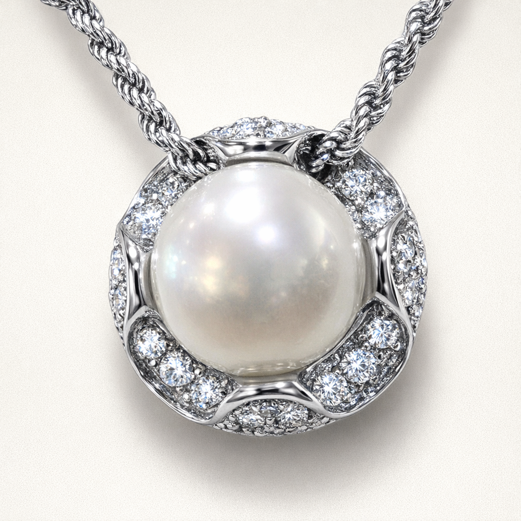 Collana oro bianco con Perla e Diamanti SALVINI|bonini-gioielli