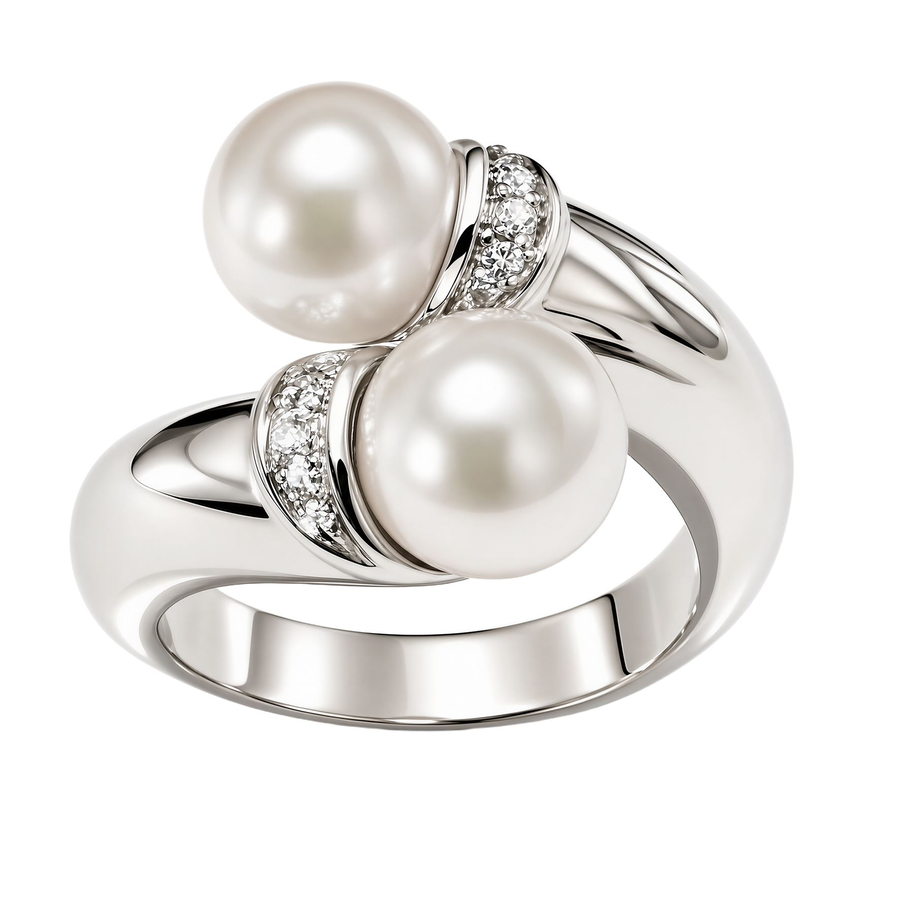 Anello oro bianco contrariè perle e diamanti SALVINI|bonini-gioielli
