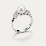Anello Oro Bianco, Perla e fiocchetto di diamanti Salvini|bonini-gioielli