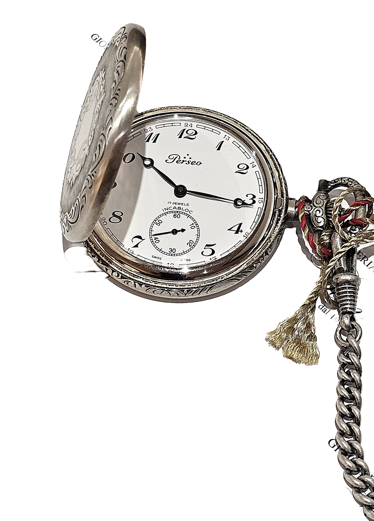 Orologio da tasca meccanico acciaio PERSEO con catena|bnini-gioielli