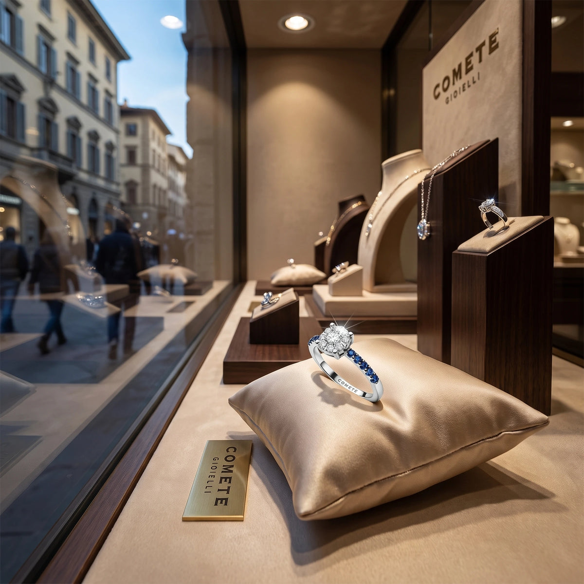 Anello Diamanti e Zaffiri Blu Lumière Comete|bonini-gioielli