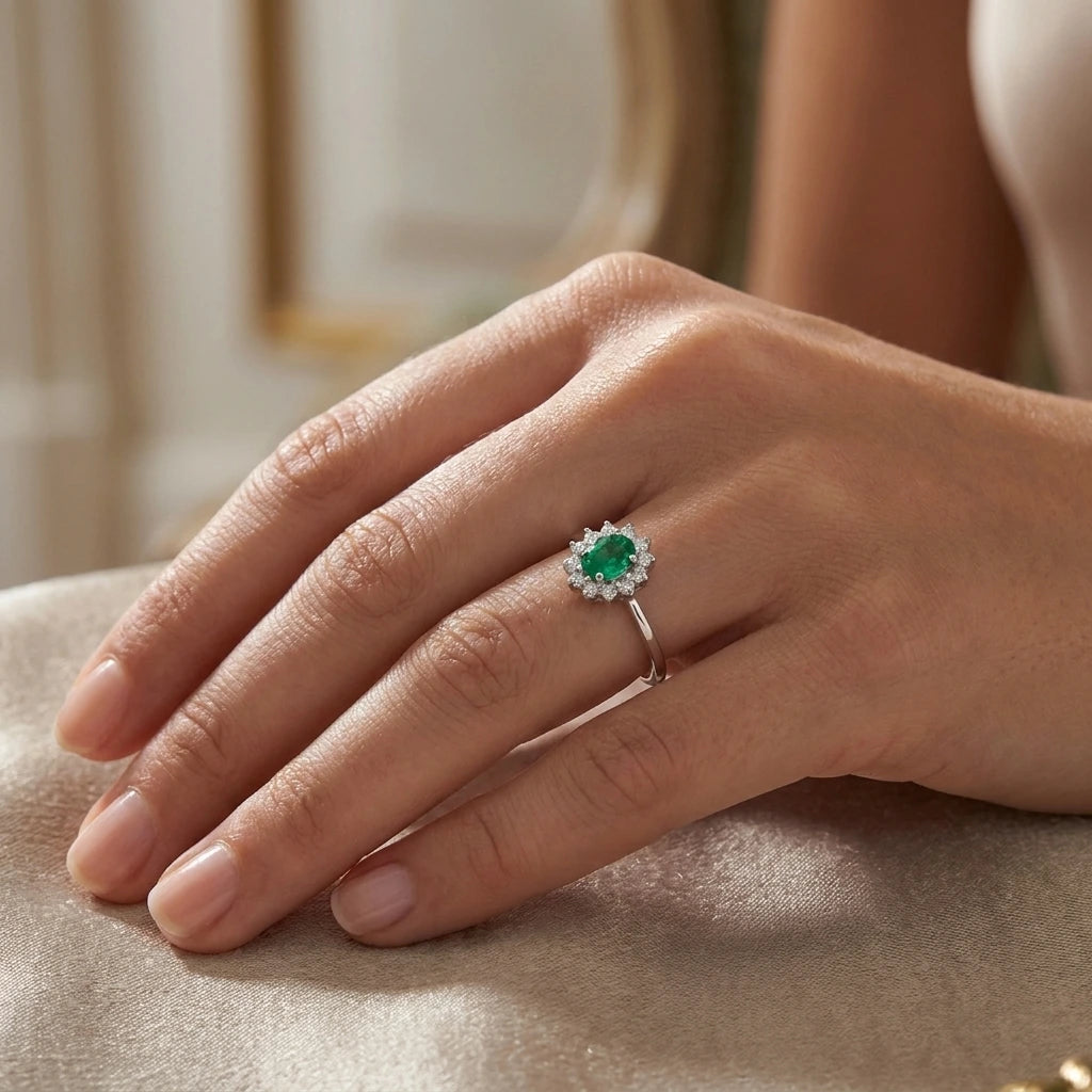 Anello oro bianco Smeraldo e Diamanti COMETE ANB 2574|bonini-gioielli