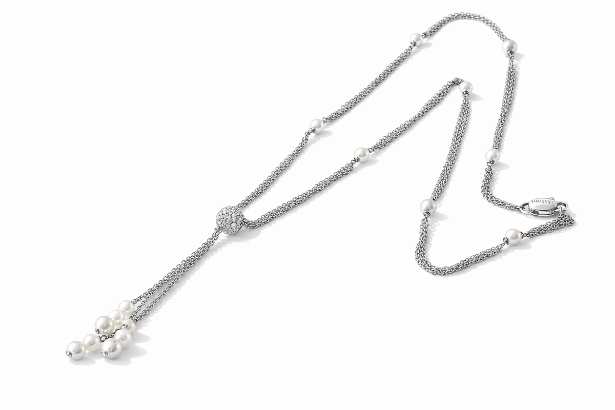 Collana oro bianco Diamanti e Perle pendenti a tre fili Salvini|bonini-gioielli