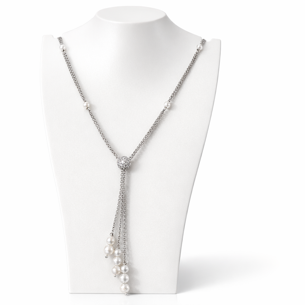 Collana oro bianco Diamanti e Perle pendenti a tre fili Salvini|bonini-gioielli