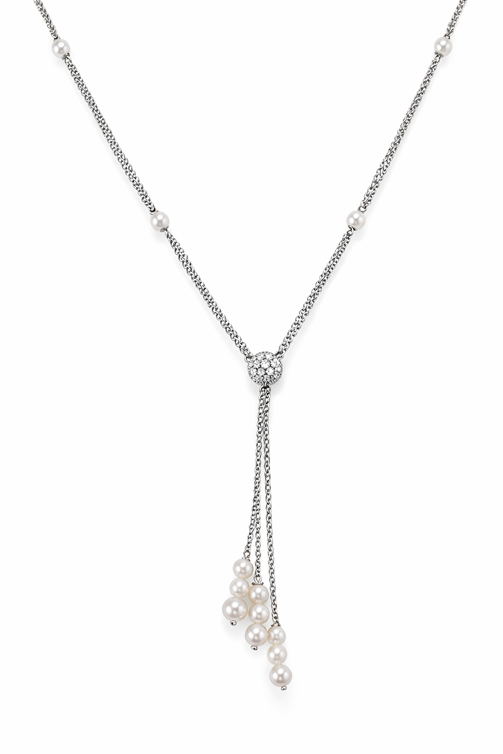 Collana oro bianco Diamanti e Perle pendenti a tre fili Salvini|bonini-gioielli