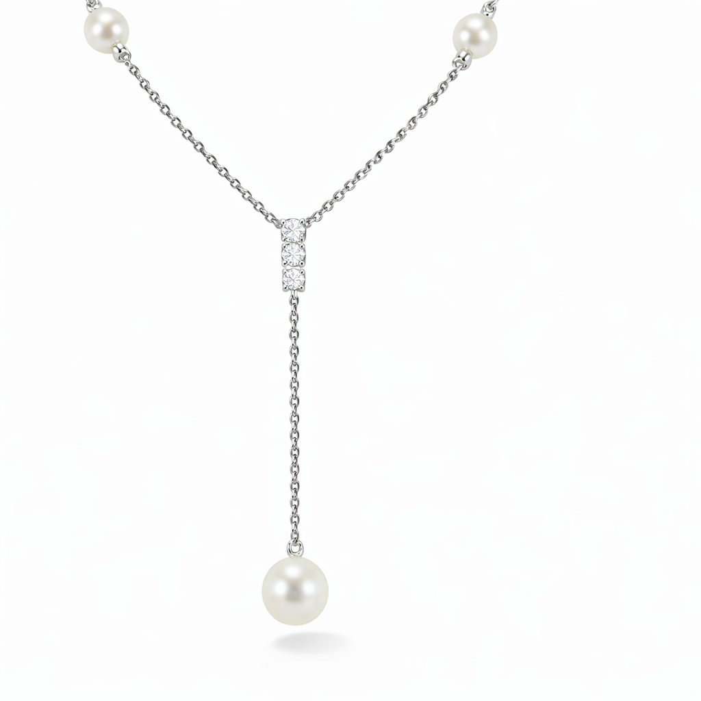 Girocollo oro bianco Diamanti e perla pendente SALVINI-parure con orecchini Narciso|bonini-gioielli
