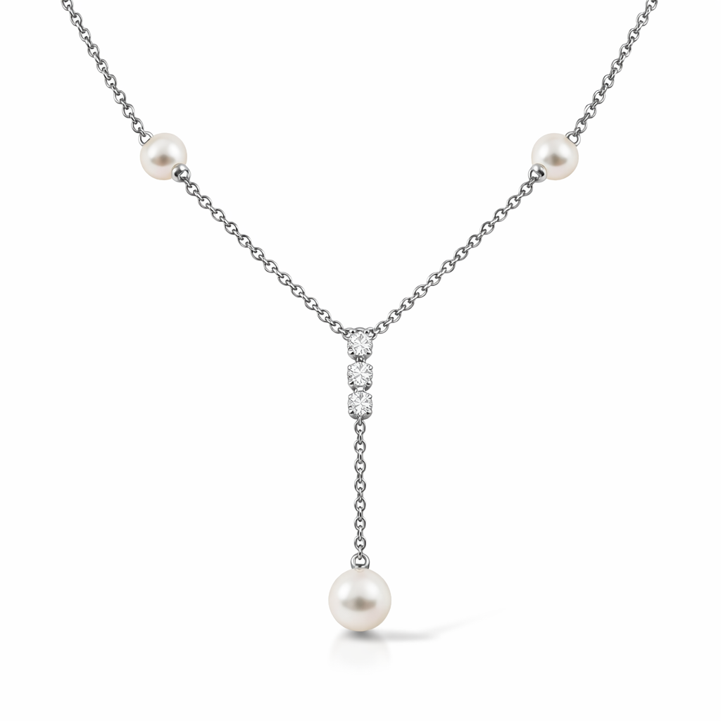 Girocollo oro bianco Diamanti e perla pendente SALVINI|bonini-gioielli