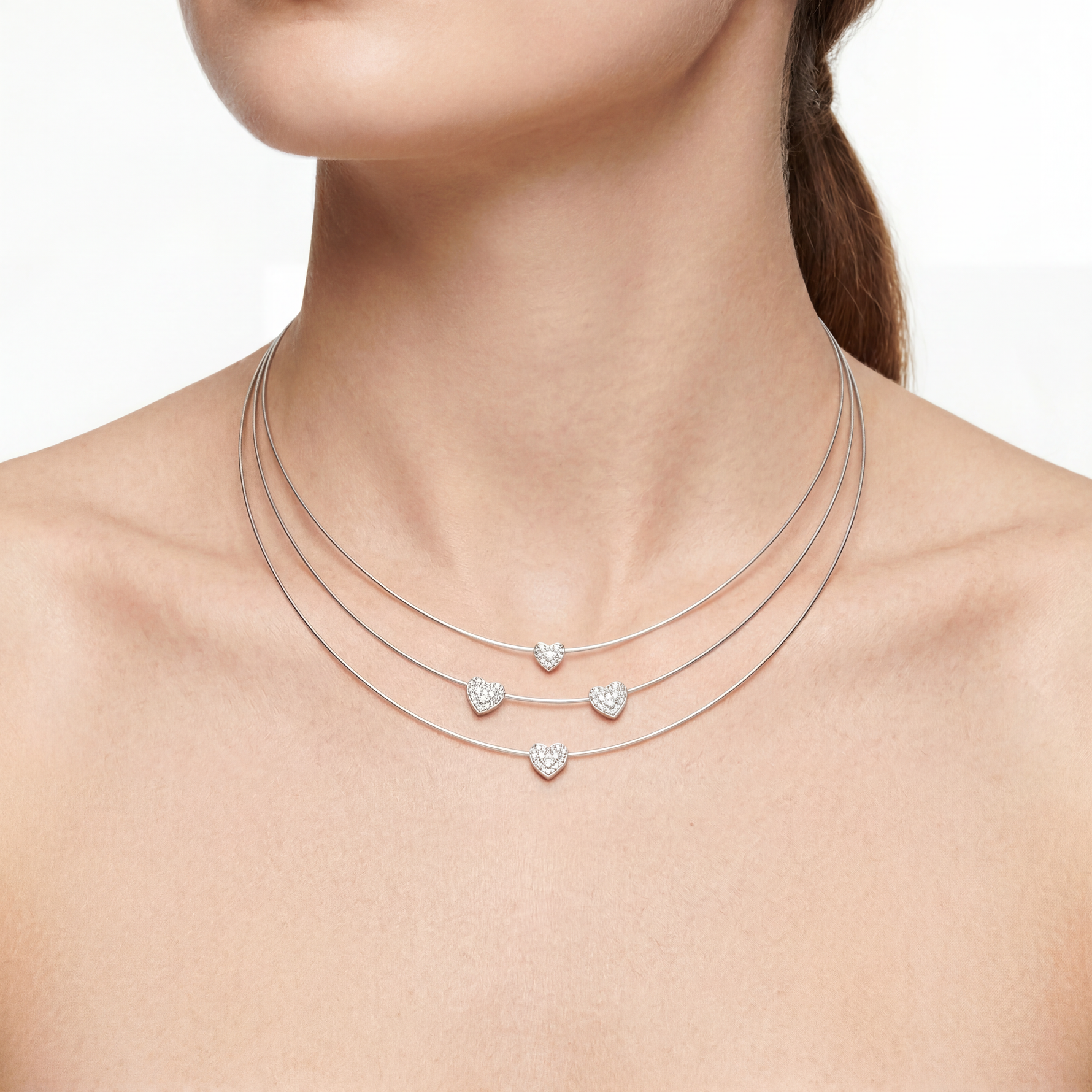 Girocollo Nude tre fili nylon, oro bianco e diamanti KGLB 1432 COMETE|bonini-gioielli