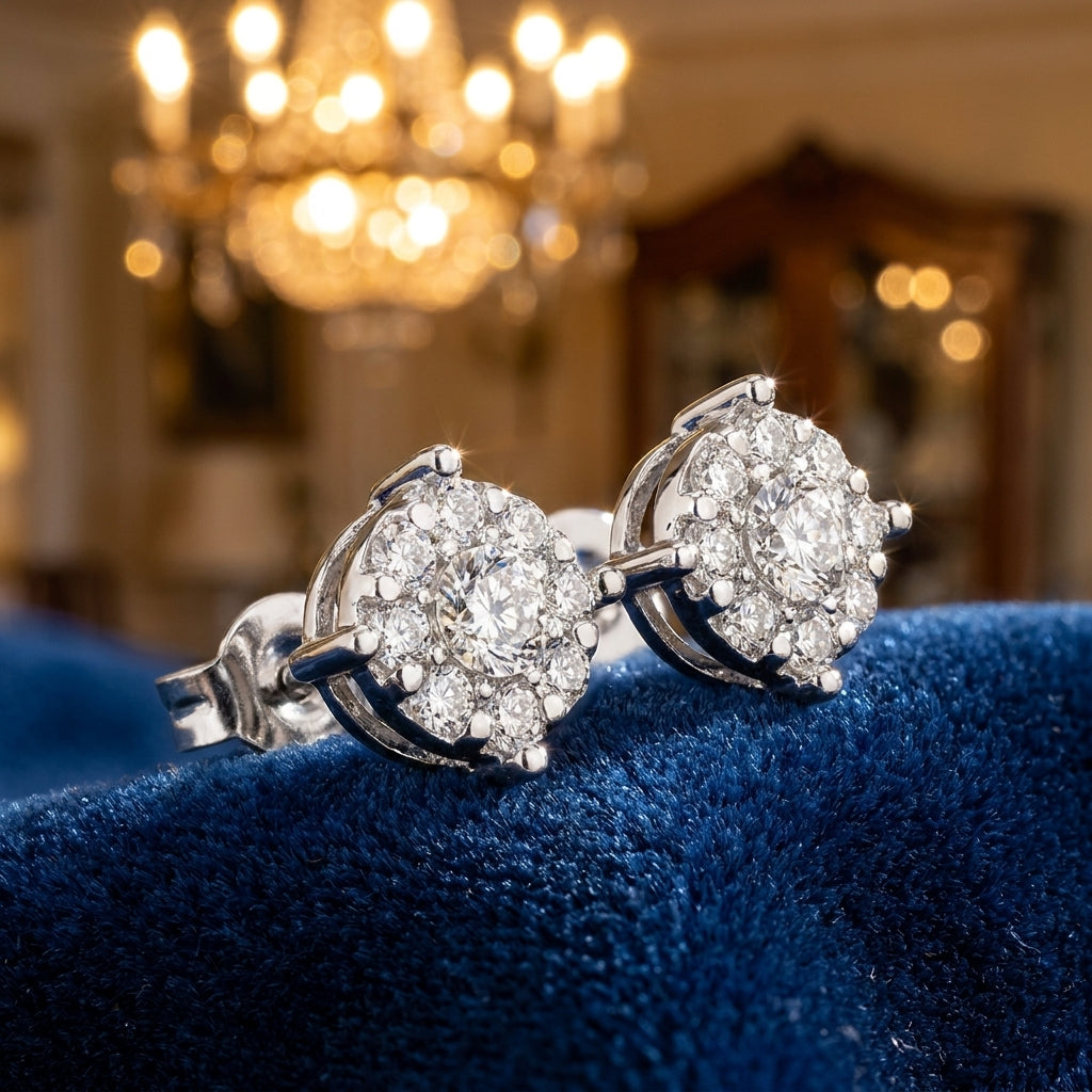 Orecchini oro bianco e diamanti ct 0,60 Rose di Diamanti COMETE|bonini-gioielli