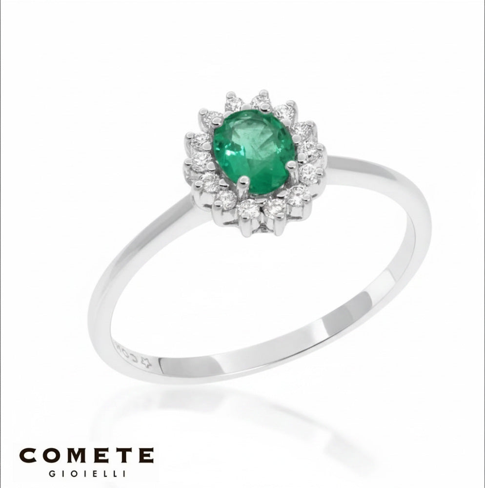 Anello oro bianco Smeraldo e Diamanti COMETE ANB 2574|bonini-gioielli