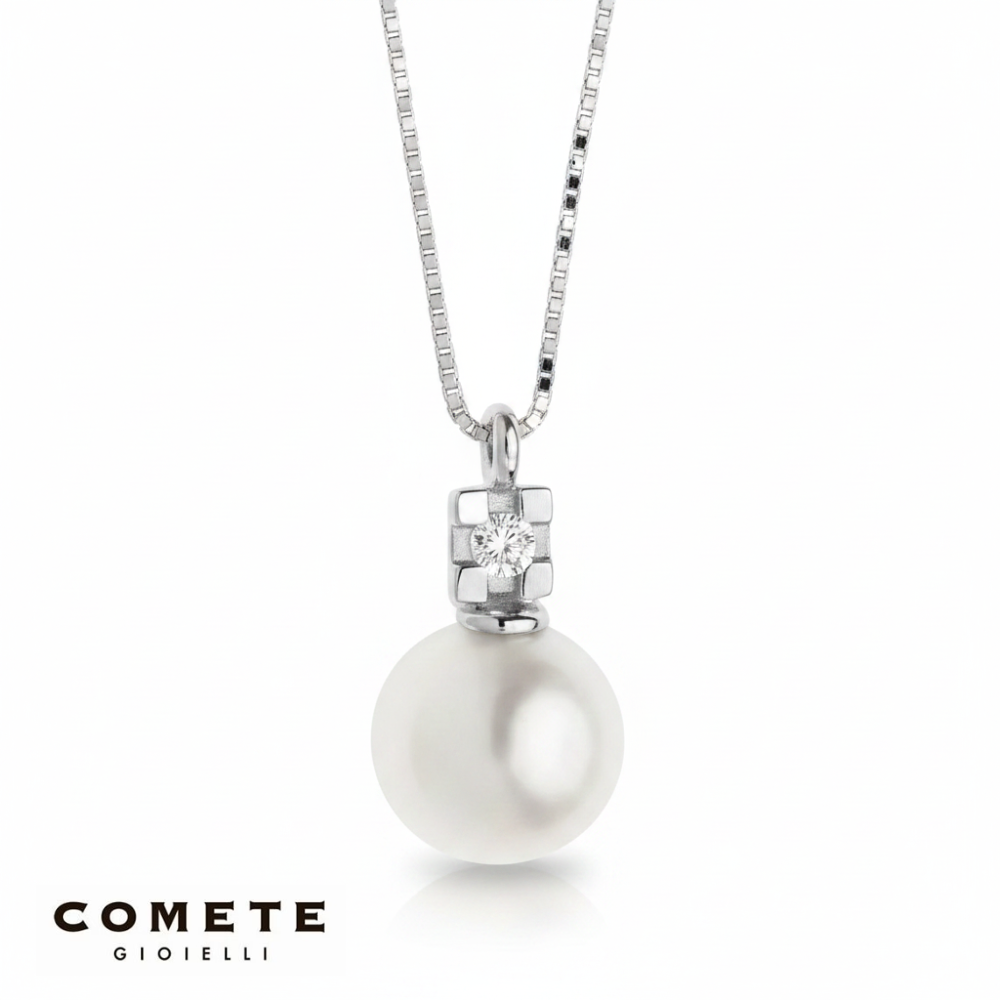 Collana Oro Bianco e Perla COMETE GIOIELLI|bonini-gioielli