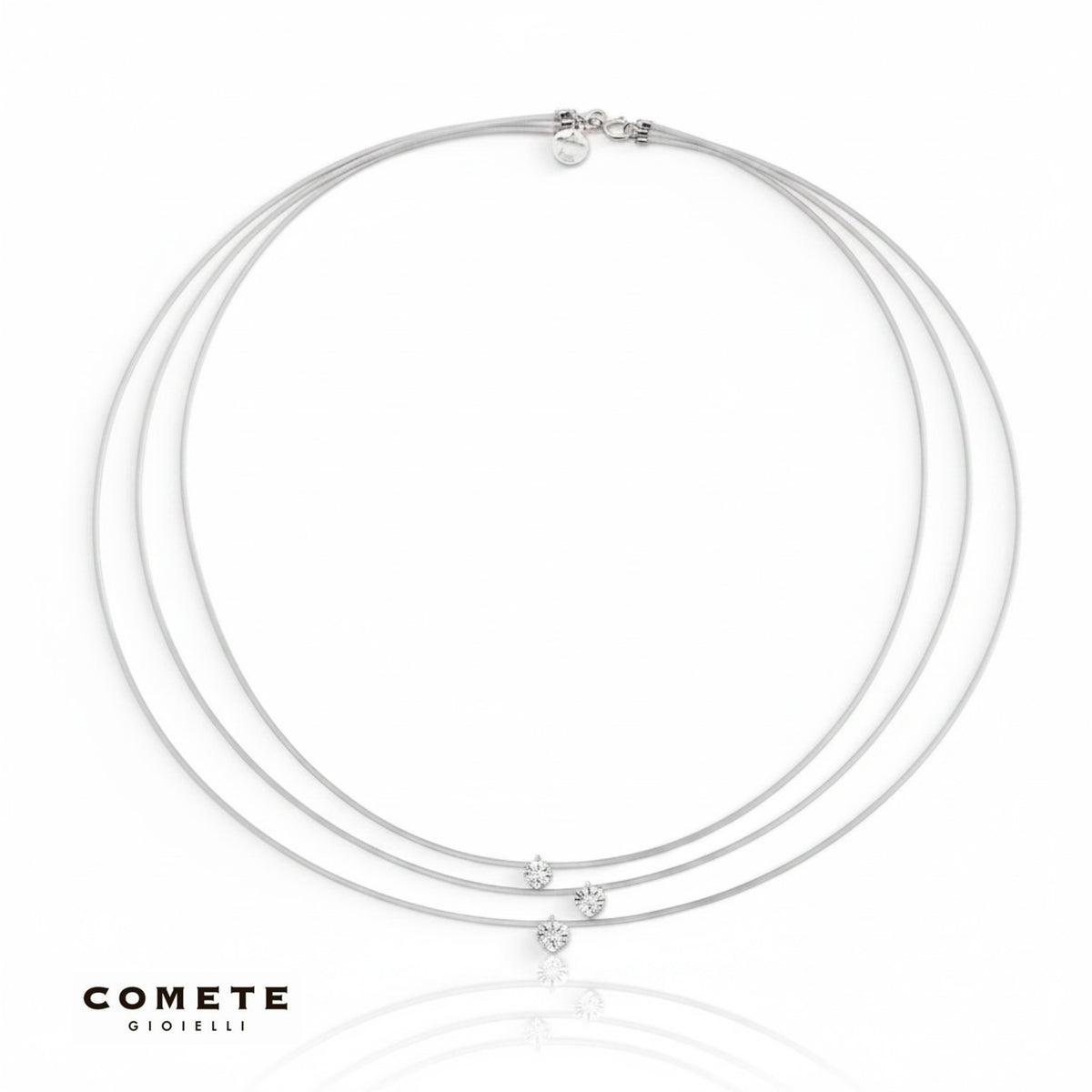 Girocollo Nude tre fili nylon, oro bianco e diamanti KGLB 1432 COMETE|bonini-gioielli