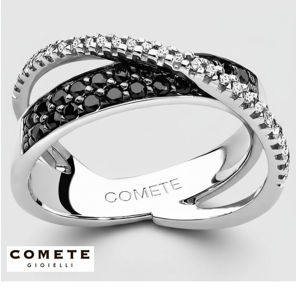 Anello Diamanti Bianchi e Neri oro bianco COMETE|bonini-gioielli