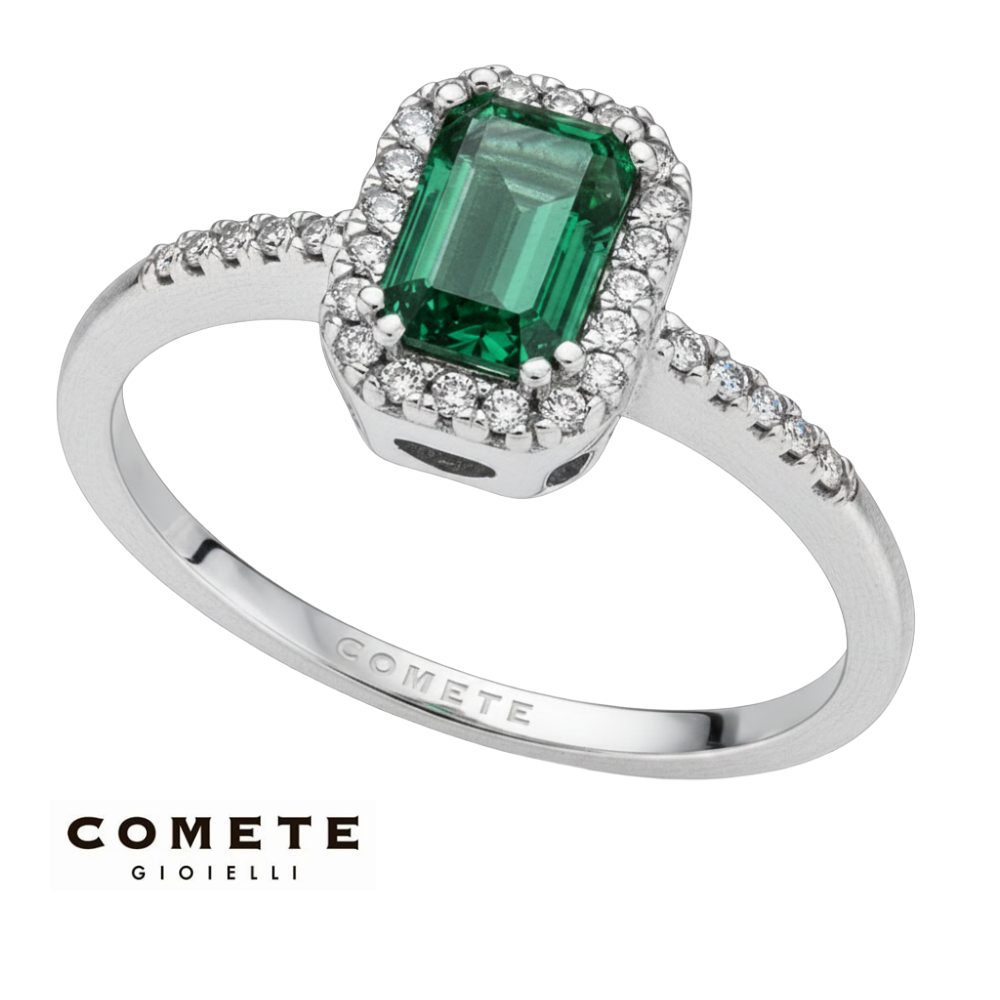 Anello in Oro Bianco, Smeraldo e Diamanti Comete ANB1896|bonini-gioielli