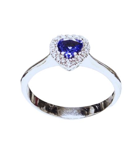 anello oro bianco con cuore tanzanite e diamanti|bonini-gioielli