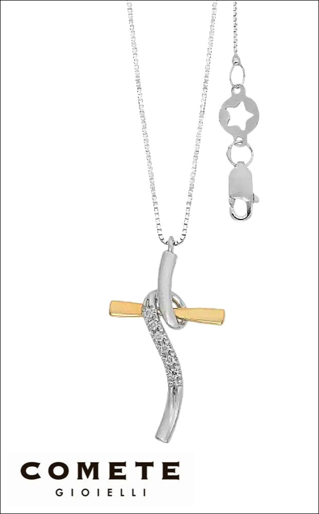 Collana Croce Oro Bianco, giallo e Diamanti COMETE|bonini-gioielli