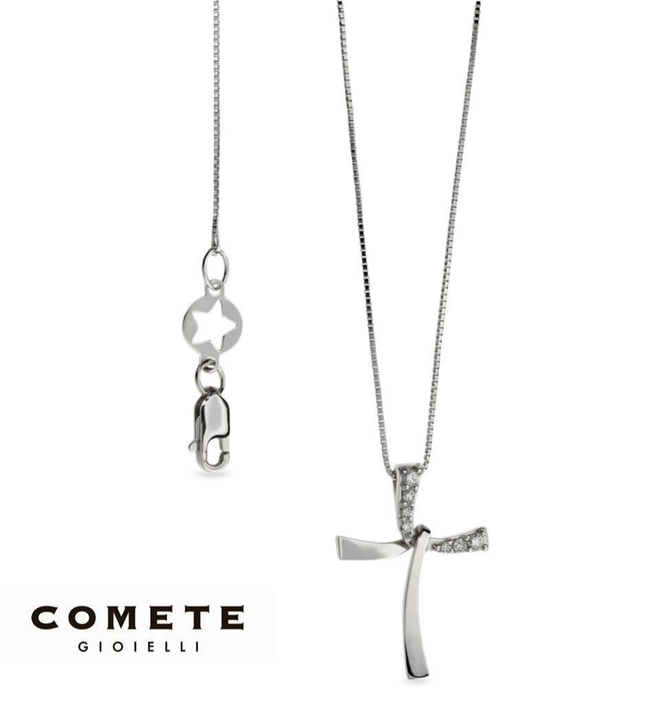 Collana Croce Oro Bianco e Diamanti Comete|bonini-gioielli