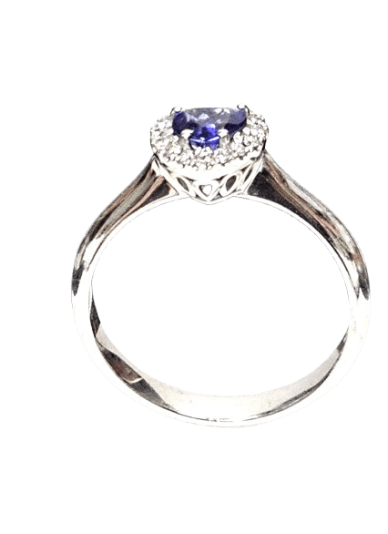 anello oro bianco con cuore tanzanite e diamanti|bonini-gioielli