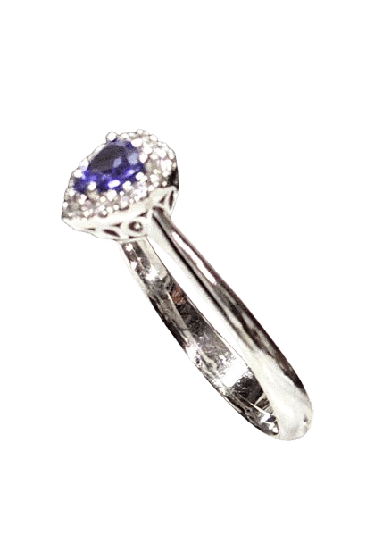 anello oro bianco con cuore tanzanite e diamanti|bonini-gioielli