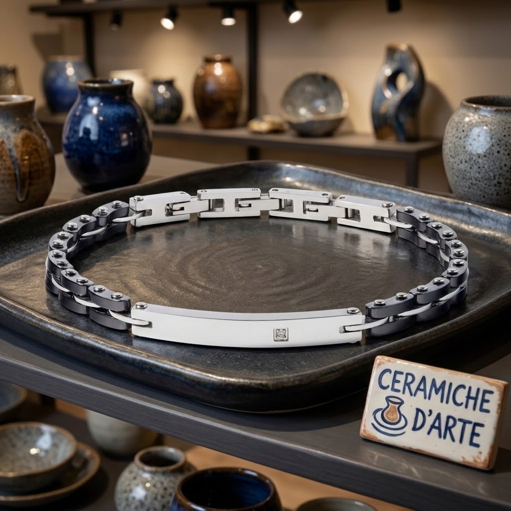 Bracciale uomo COMETE acciaio, ceramica e zircone UBR 1070|bonini-gioielli
