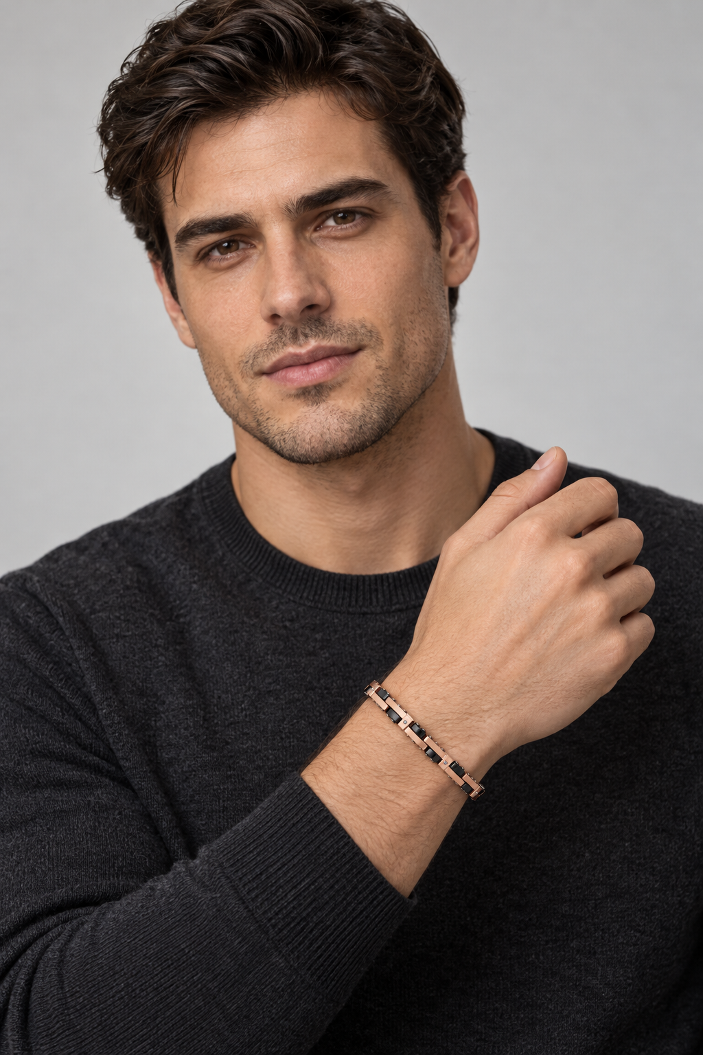 Bracciale uomo COMETE acciaio, PVD rosé, ceramica e diamanti UBR 1283|bonini-gioielli