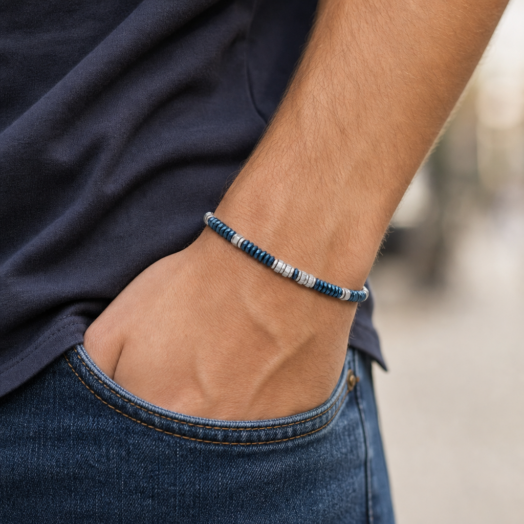 Bracciale Uomo acciaio ematite blu Mineral UBR 1340 COMETE|bonini-gioielli