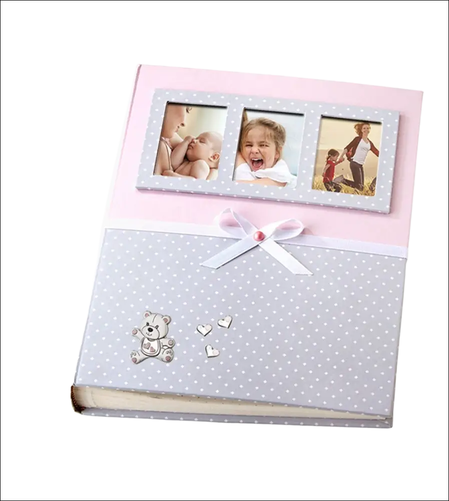Album Foto Orsetto Sequenze Kids rosa grigio pois Made in Italy