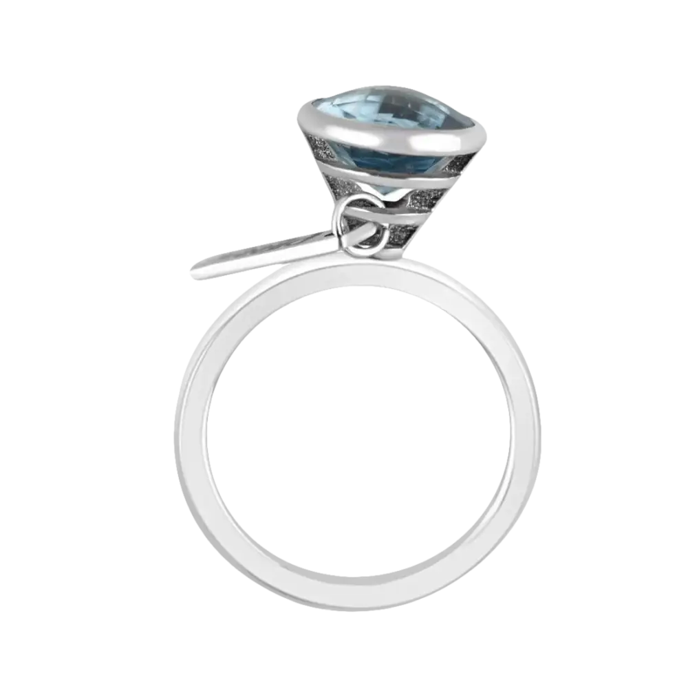 Anello in acciaio donna con topazio azzurro ovale brillante