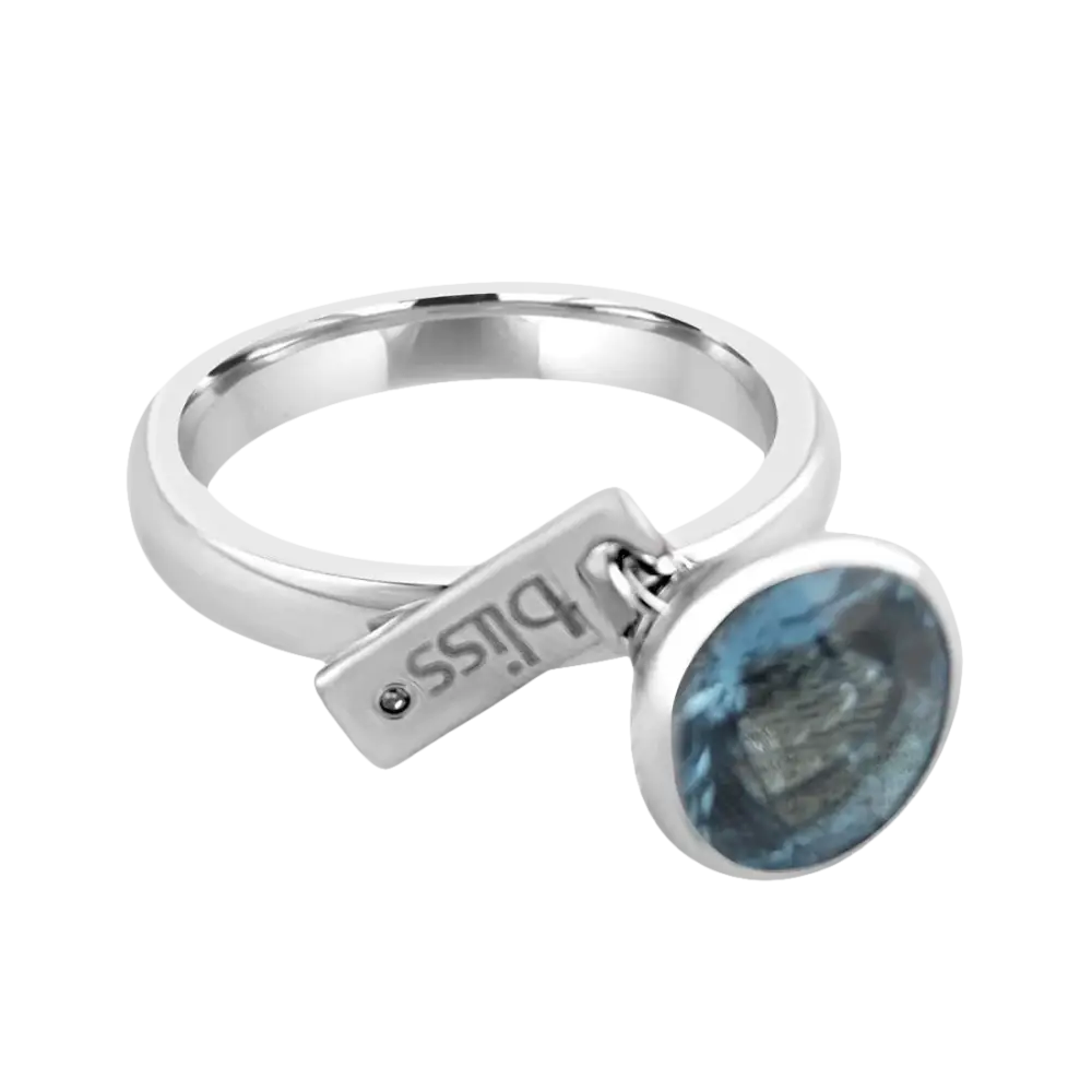 Anello in acciaio con pietra topazio azzurro e charm Bliss per donna