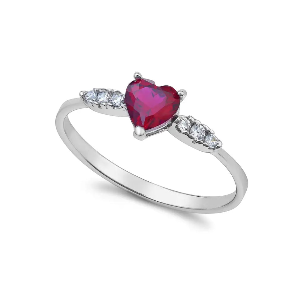 Anello Ambrosia Oro Bianco Cuore Rosso e Zirconi - Anelli