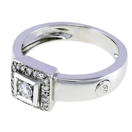 Anello di Fidanzamento CENTOVENTUNO Oro Bianco e Diamanti con diamante quadrato e pavé