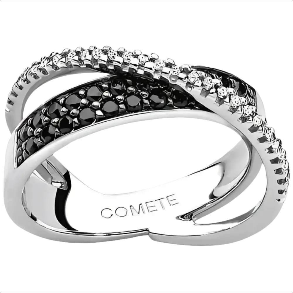 Anello diamanti bianchi e neri in oro ANB 1397 COMETE con anello incrociato argento