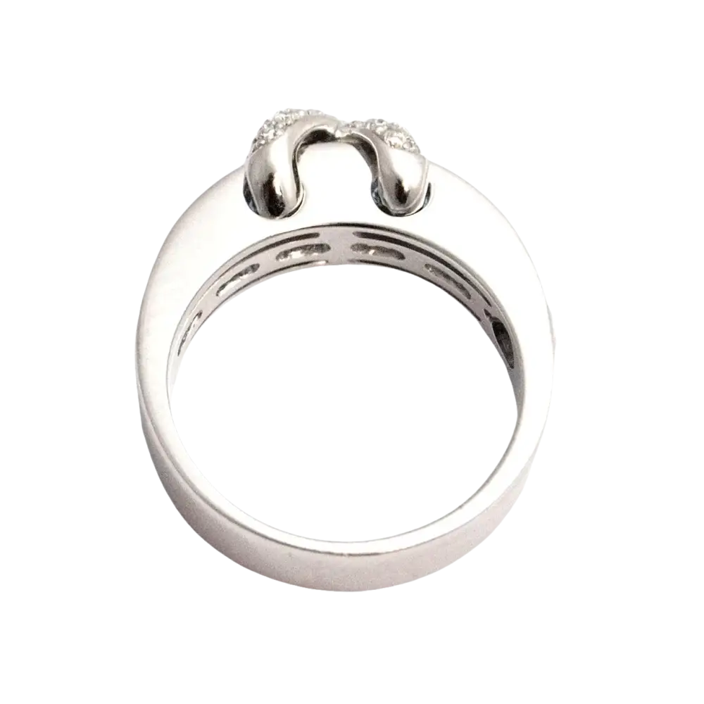 Anello in Oro Bianco con diamanti e topazi azzurri a forma di ferro di cavallo