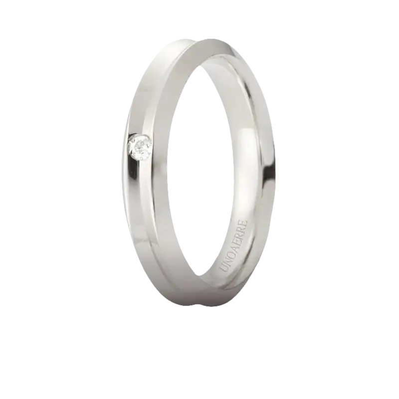 Anello Fede Oro Bianco Corona Diamante UNOAERRE con anello in metallo argento e diamante