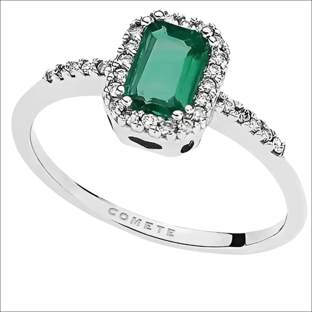 Anello Smeraldo e diamanti COMETE ANB 1896 con oro bianco, smeraldo e halo di diamanti