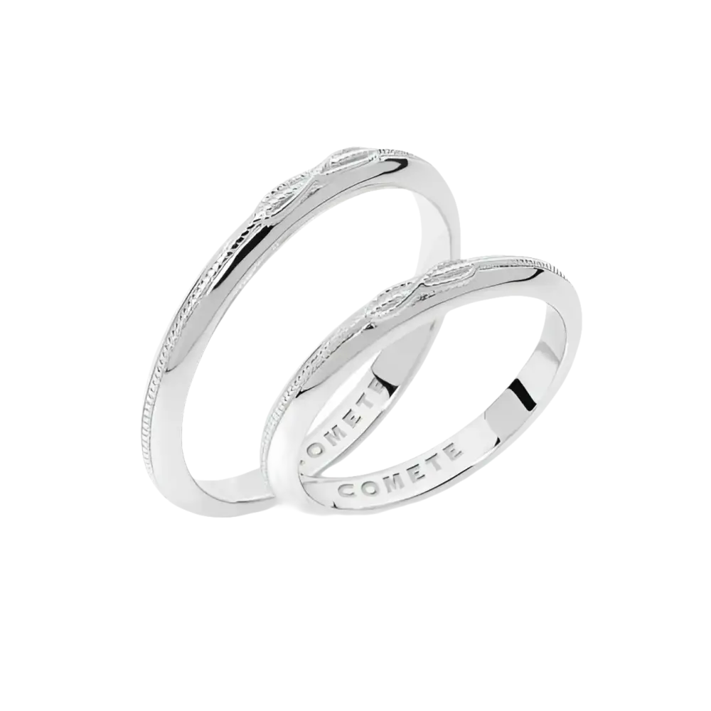 Anello Infinito Argento COMETE GIOIELLI con fedi in oro bianco, motivo foglia e bordi milgrain