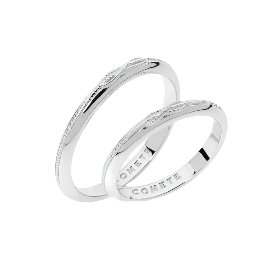 Anello Infinito Argento COMETE GIOIELLI con fedi in oro bianco, motivo foglia e bordi milgrain