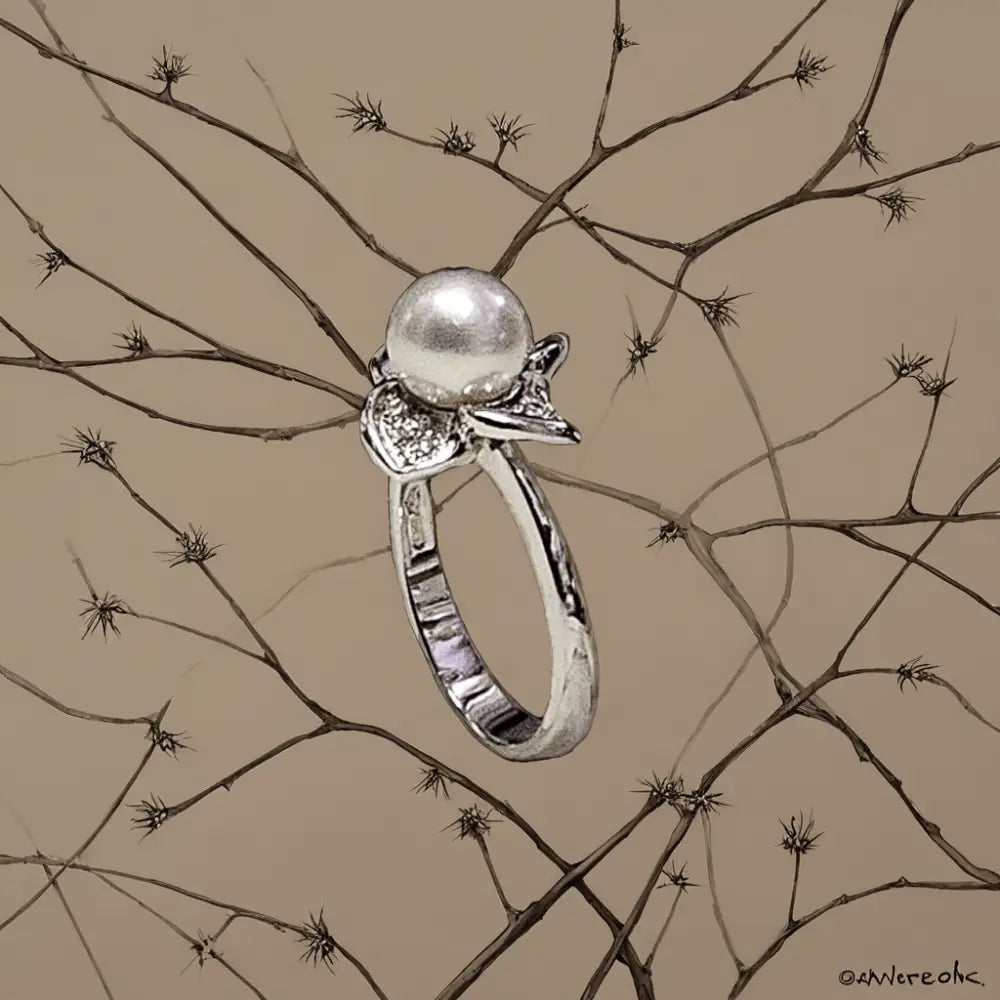 anello oro bianco a fiore con perla e diamanti di Salvini|bonini-gioielli