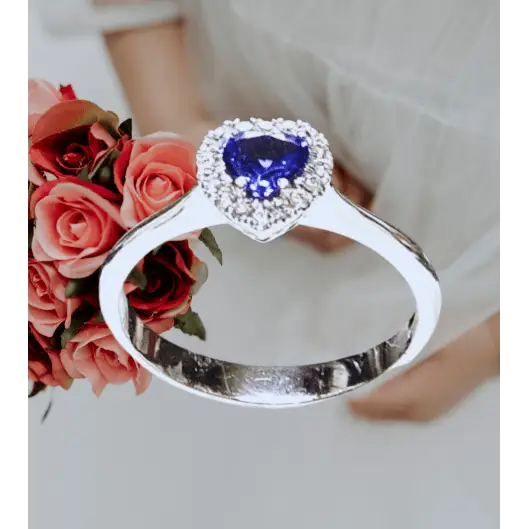 anello oro bianco con cuore tanzanite e diamanti|bonini-gioielli