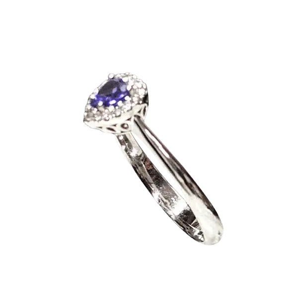 anello oro bianco con cuore tanzanite e diamanti|bonini-gioielli