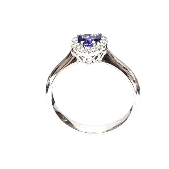 anello oro bianco con cuore tanzanite e diamanti|bonini-gioielli