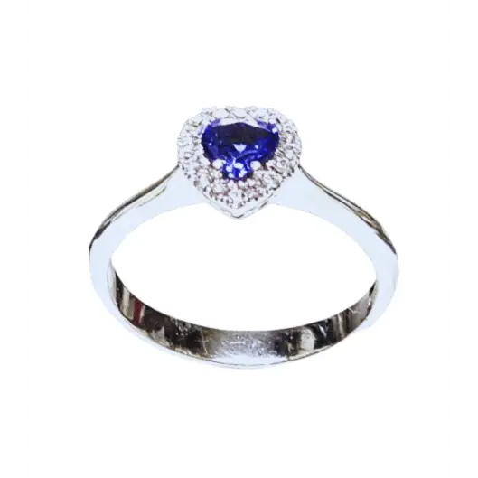 anello oro bianco con cuore tanzanite e diamanti|bonini-gioielli