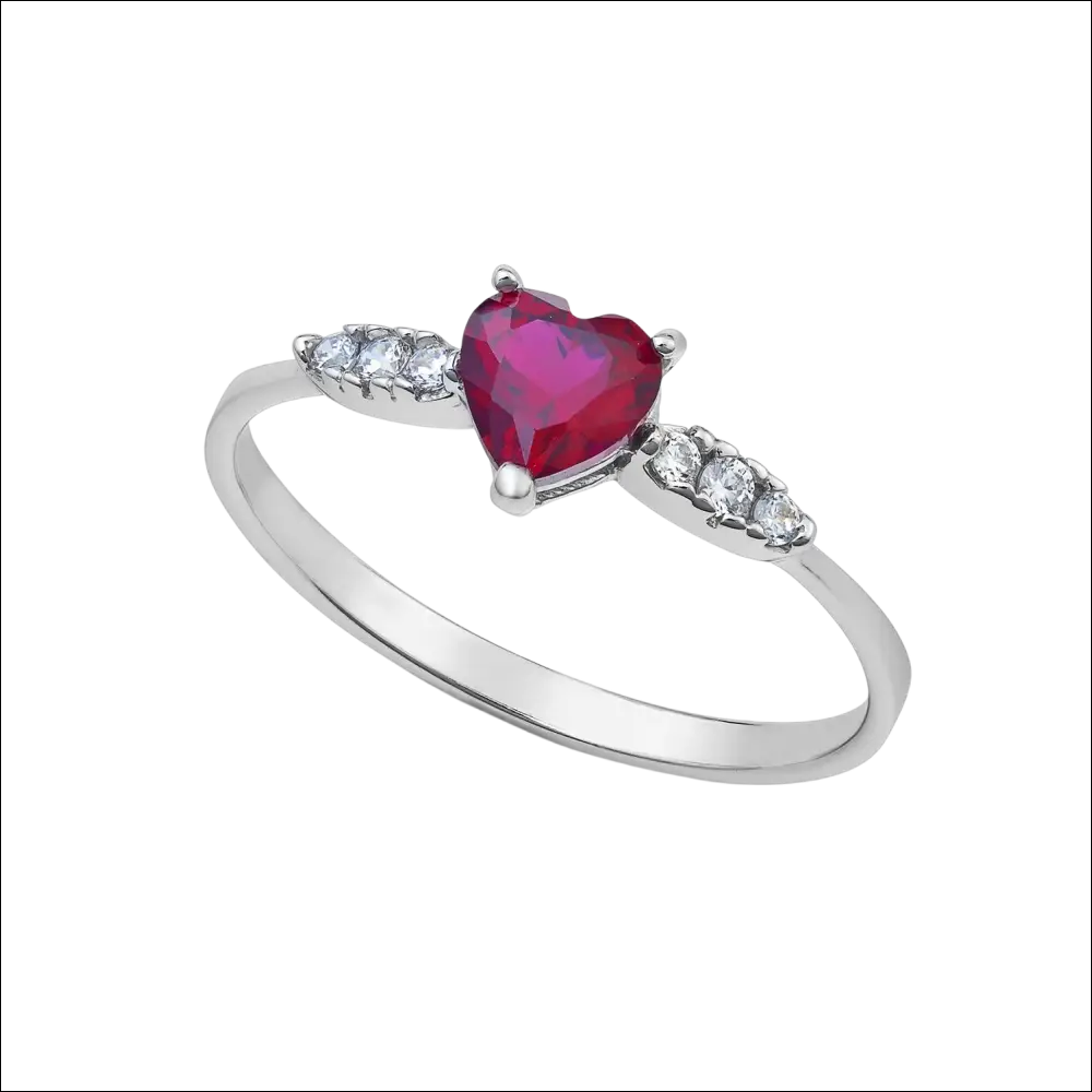 Anello Oro Bianco Cuore Rosso Zirconi Ambrosia AAZ 148 con rubino cuore
