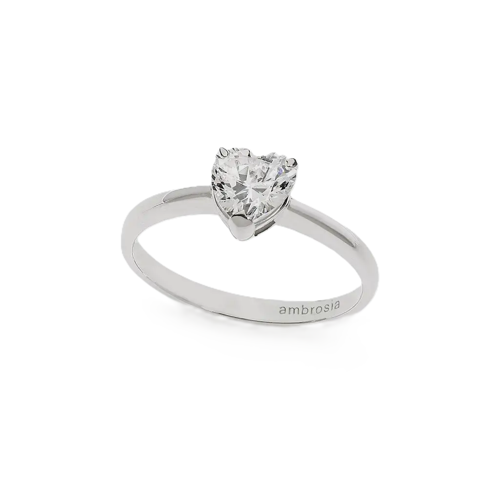 Anello Oro Bianco Cuore Zircone Dea di Luce Ambrosia|bonini-gioielli