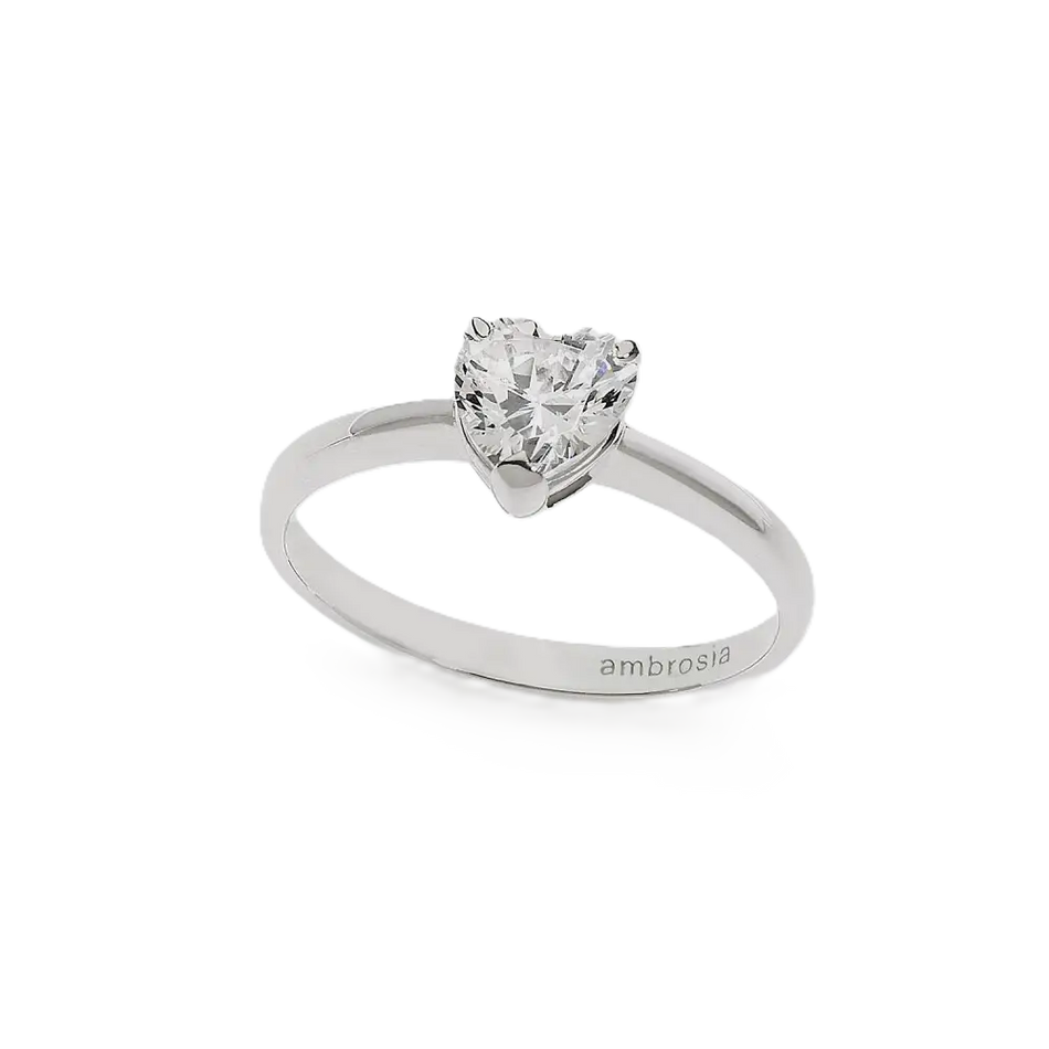 Anello Oro Bianco Cuore Zircone Dea di Luce Ambrosia|bonini-gioielli